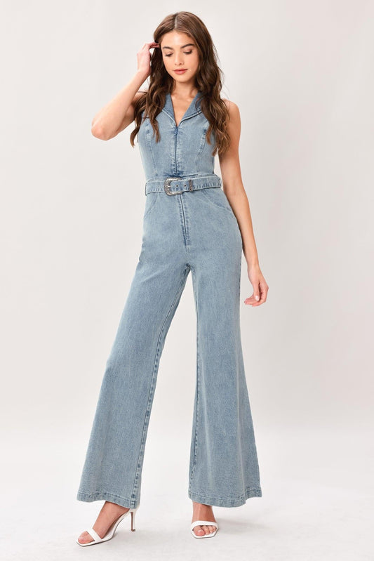 Flying Tomato Flare Icon Denim Jumpsuit
