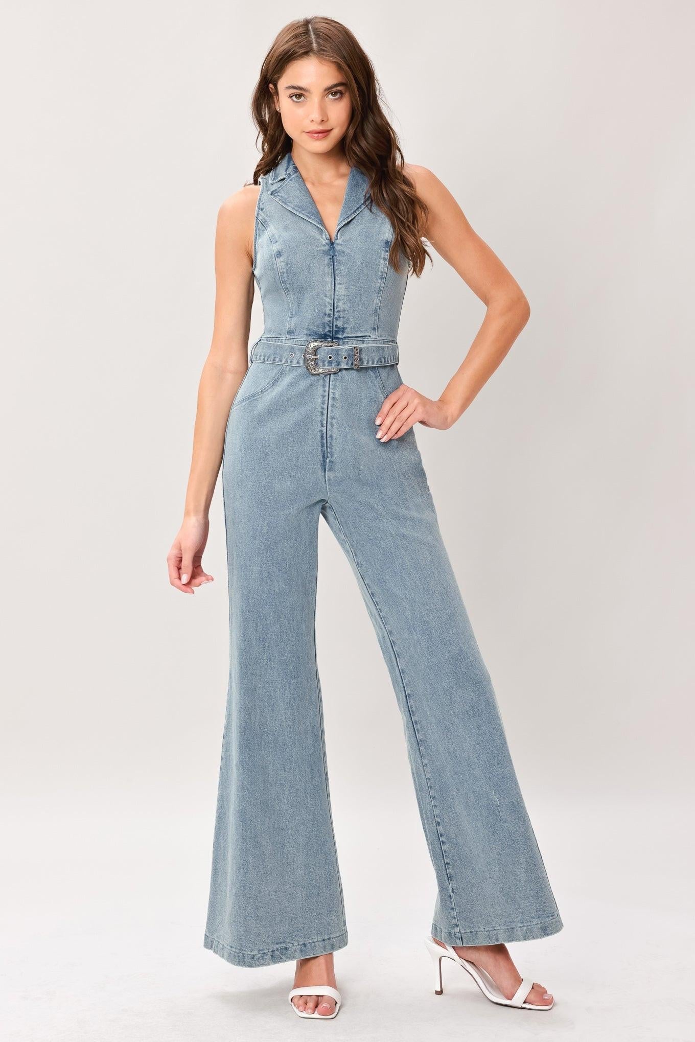 Flying Tomato Flare Icon Denim Jumpsuit