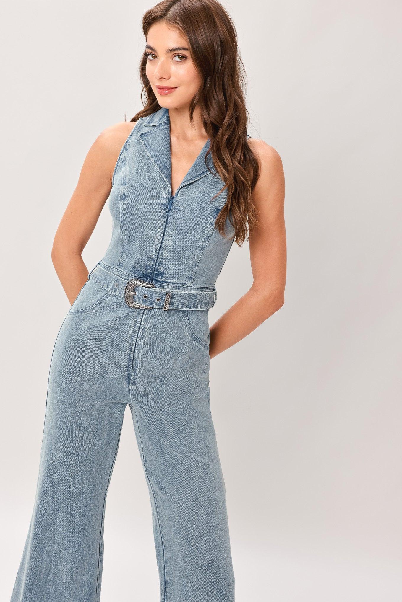 Flying Tomato Flare Icon Denim Jumpsuit