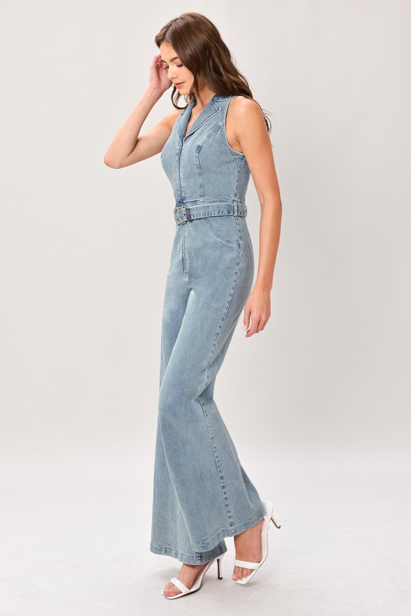 Flying Tomato Flare Icon Denim Jumpsuit