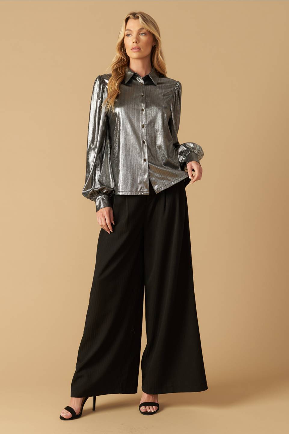 Flirty Vibes Metallic Foil Coated Top