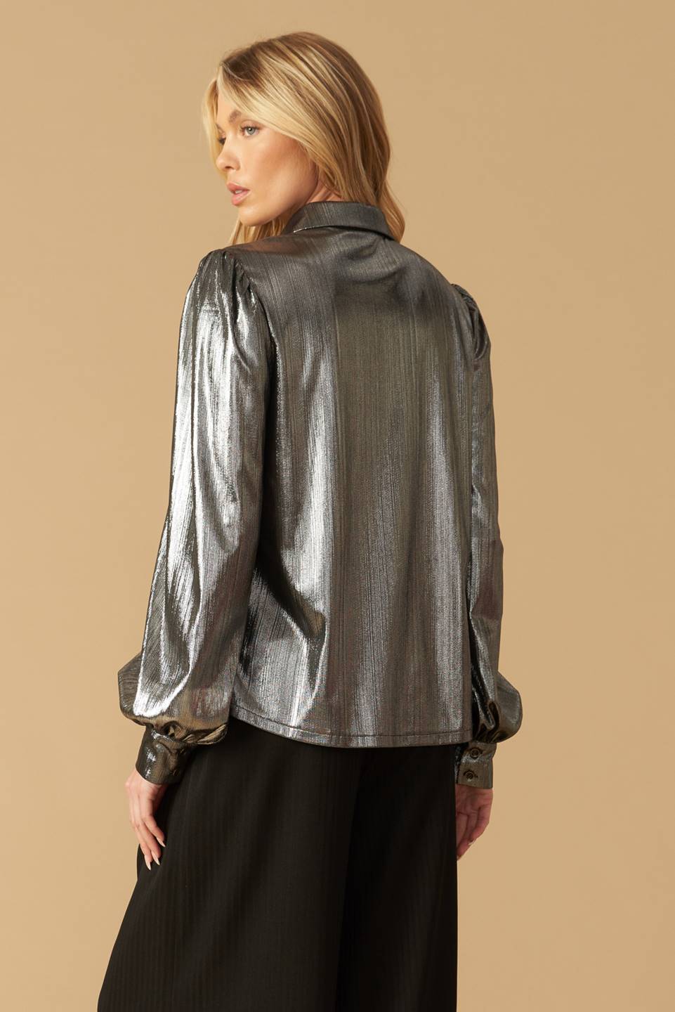 Flirty Vibes Metallic Foil Coated Top