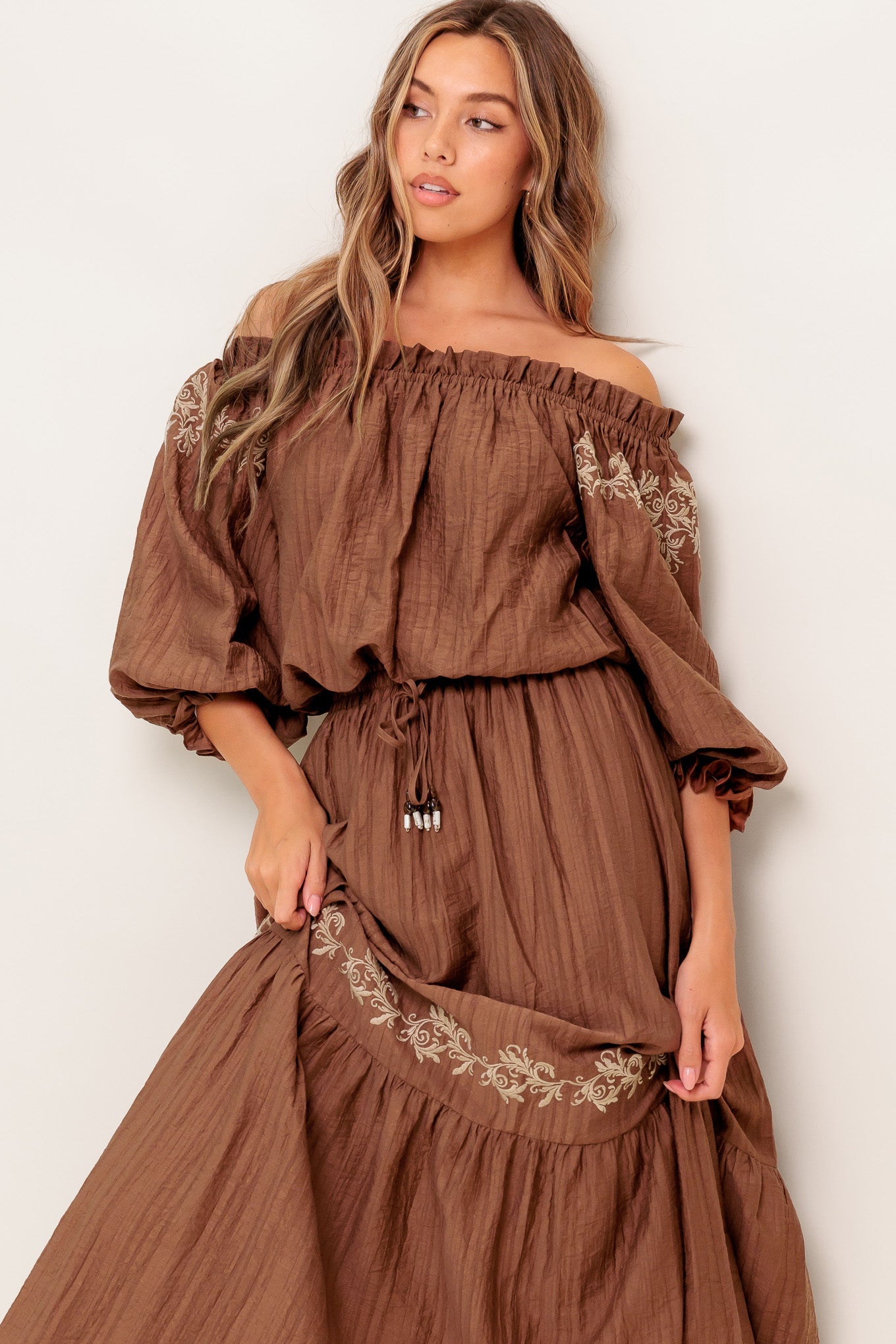 Flying Tomato Full Speed Ahead Brown Woven Top