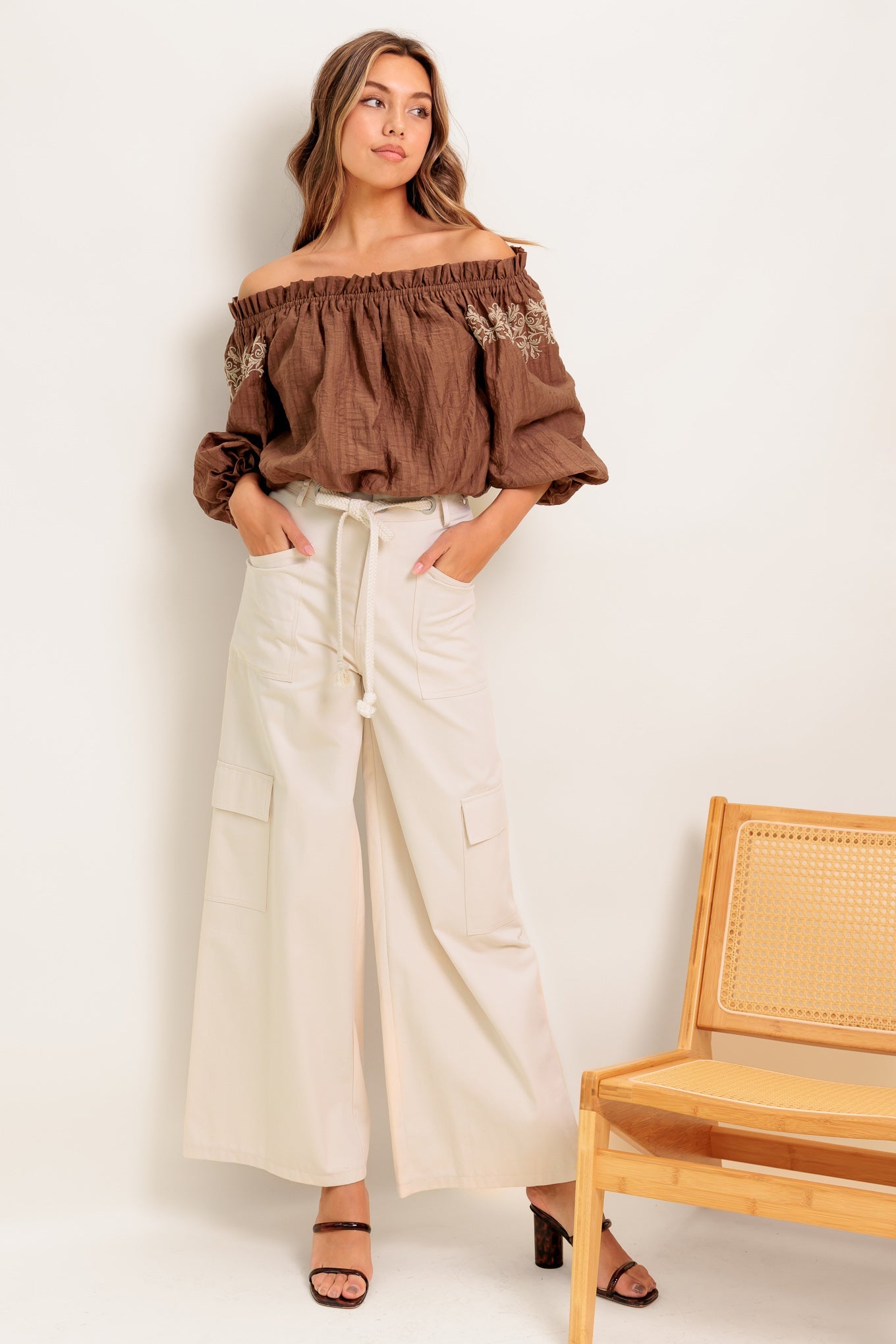 Flying Tomato Full Speed Ahead Brown Woven Top