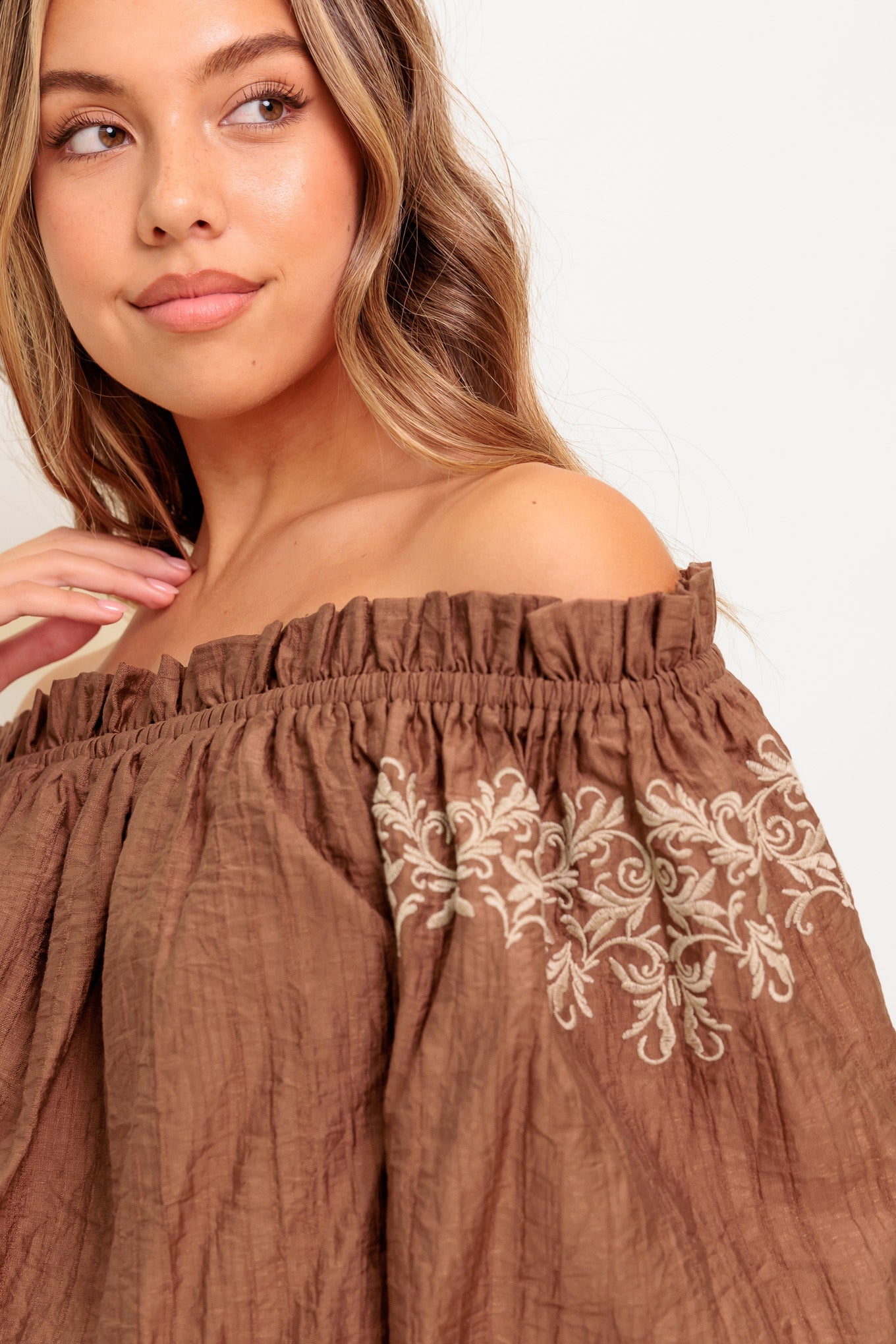 Flying Tomato Full Speed Ahead Brown Woven Top