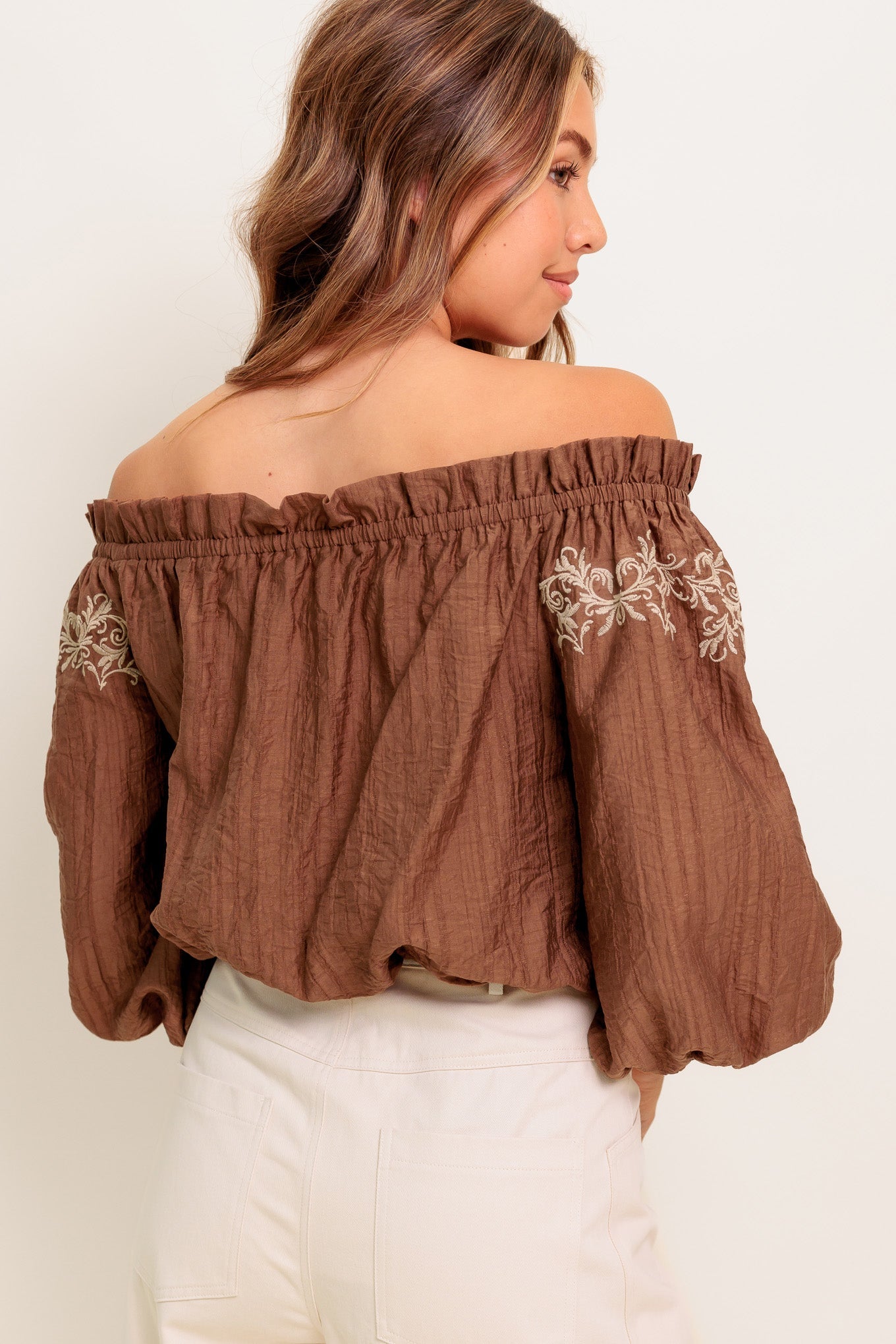 Flying Tomato Full Speed Ahead Brown Woven Top