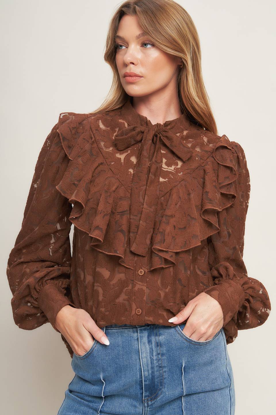 Flying Tomato Romantic Shade Woven Lace Top