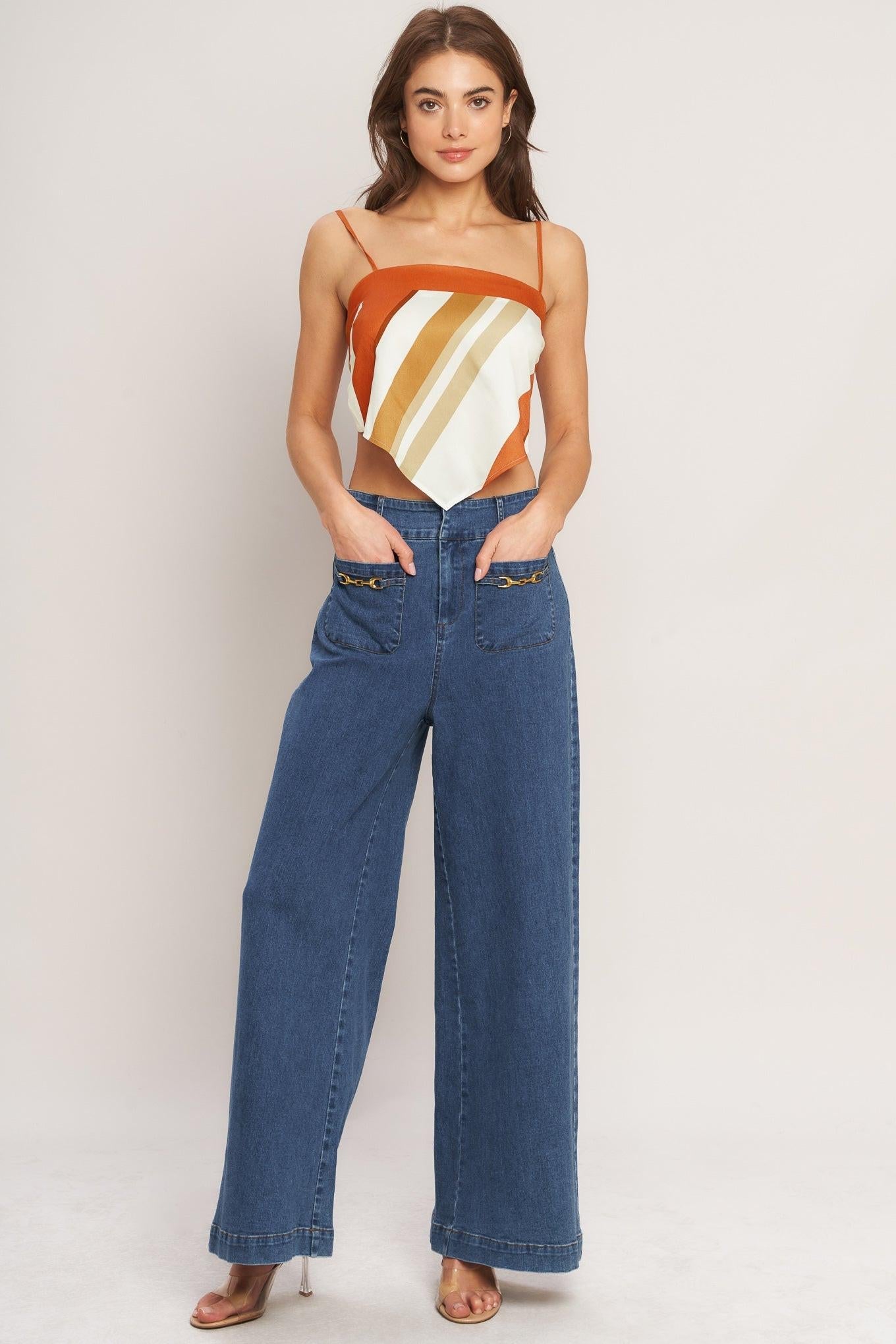 Flying Tomato Golden Horizon Woven Scarf Top