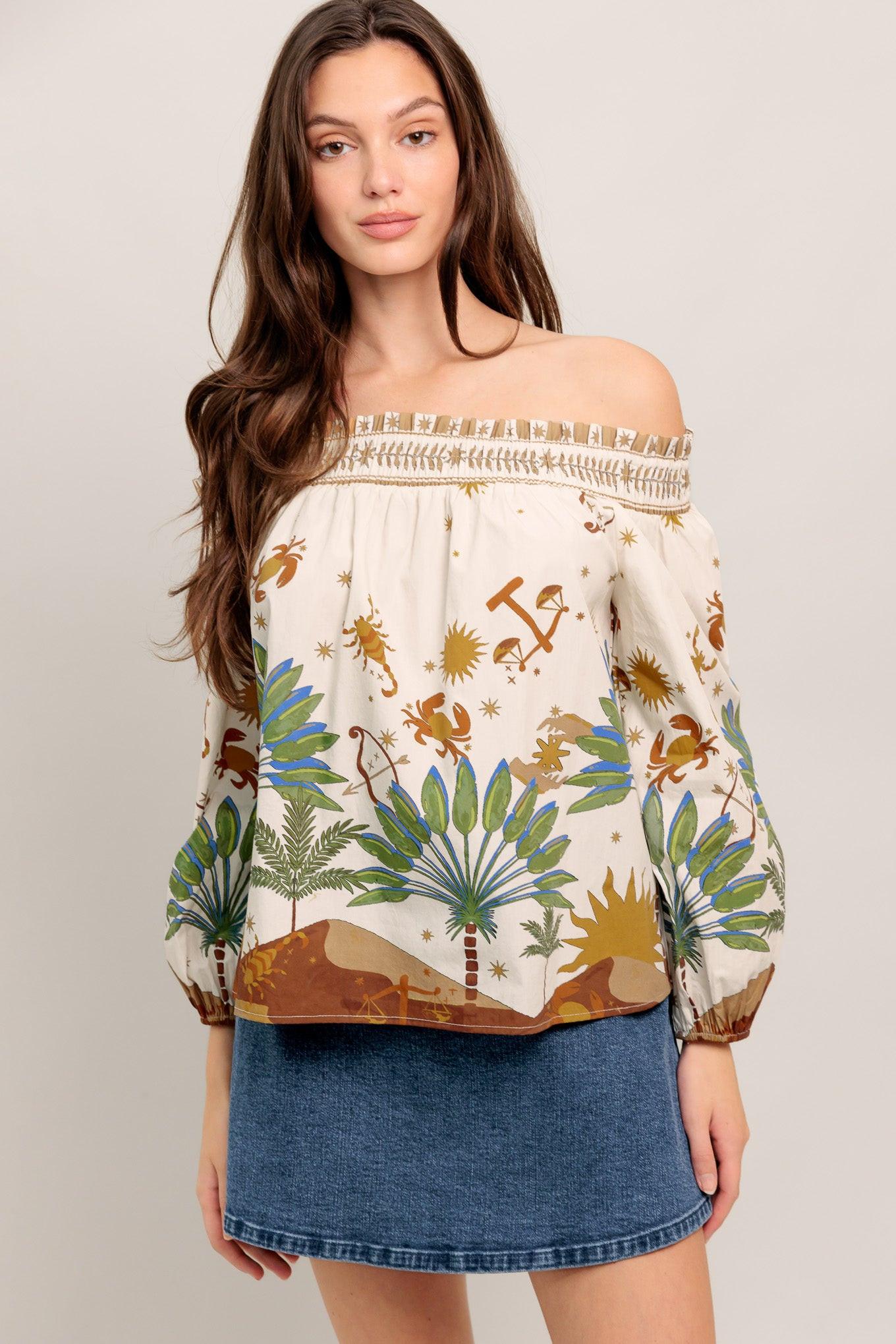 Flying Tomato Sunlit Garden Woven Off Shoulder Top