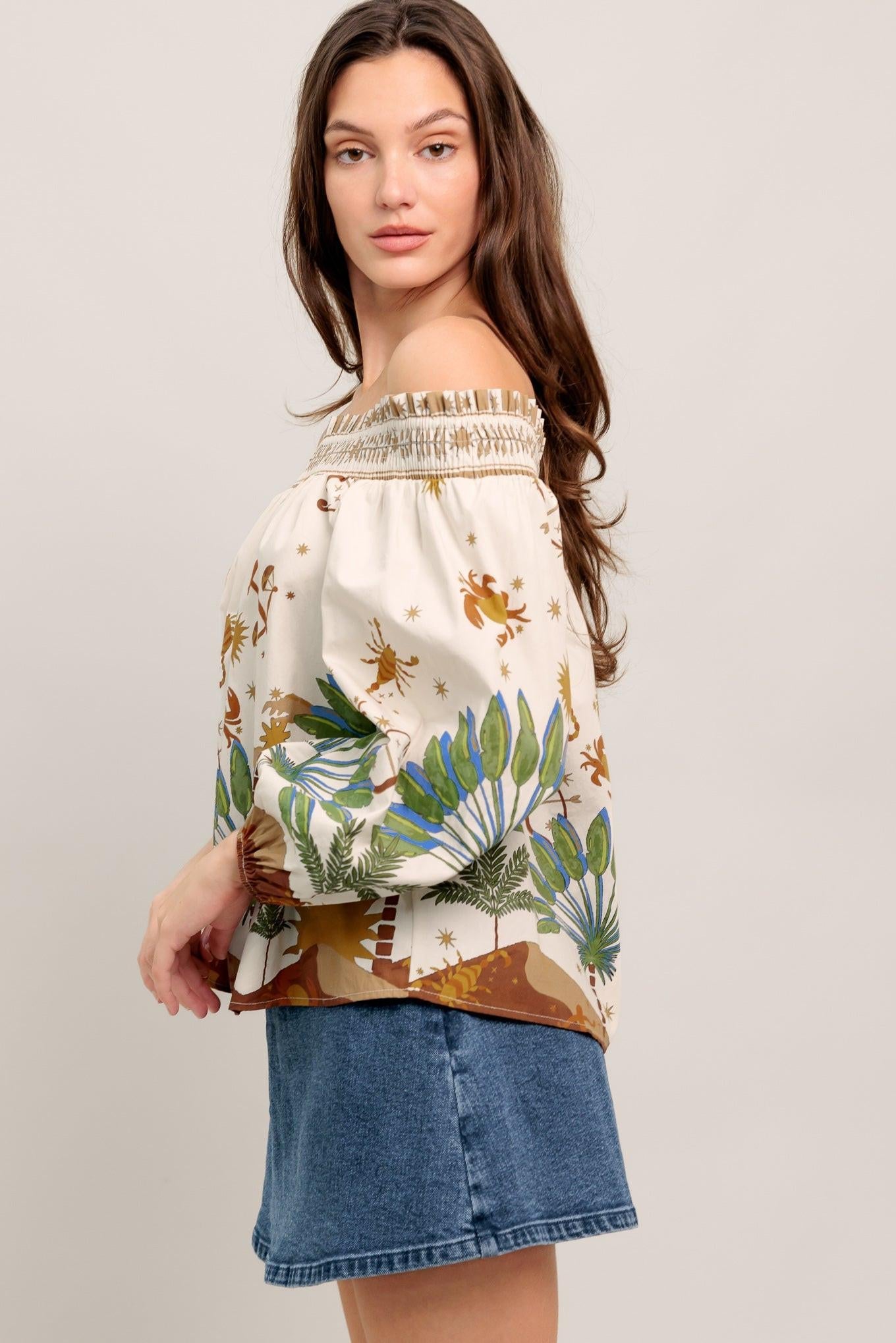 Flying Tomato Sunlit Garden Woven Off Shoulder Top