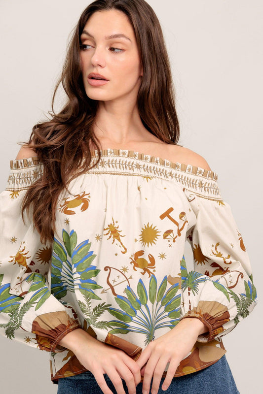Flying Tomato Sunlit Garden Woven Off Shoulder Top