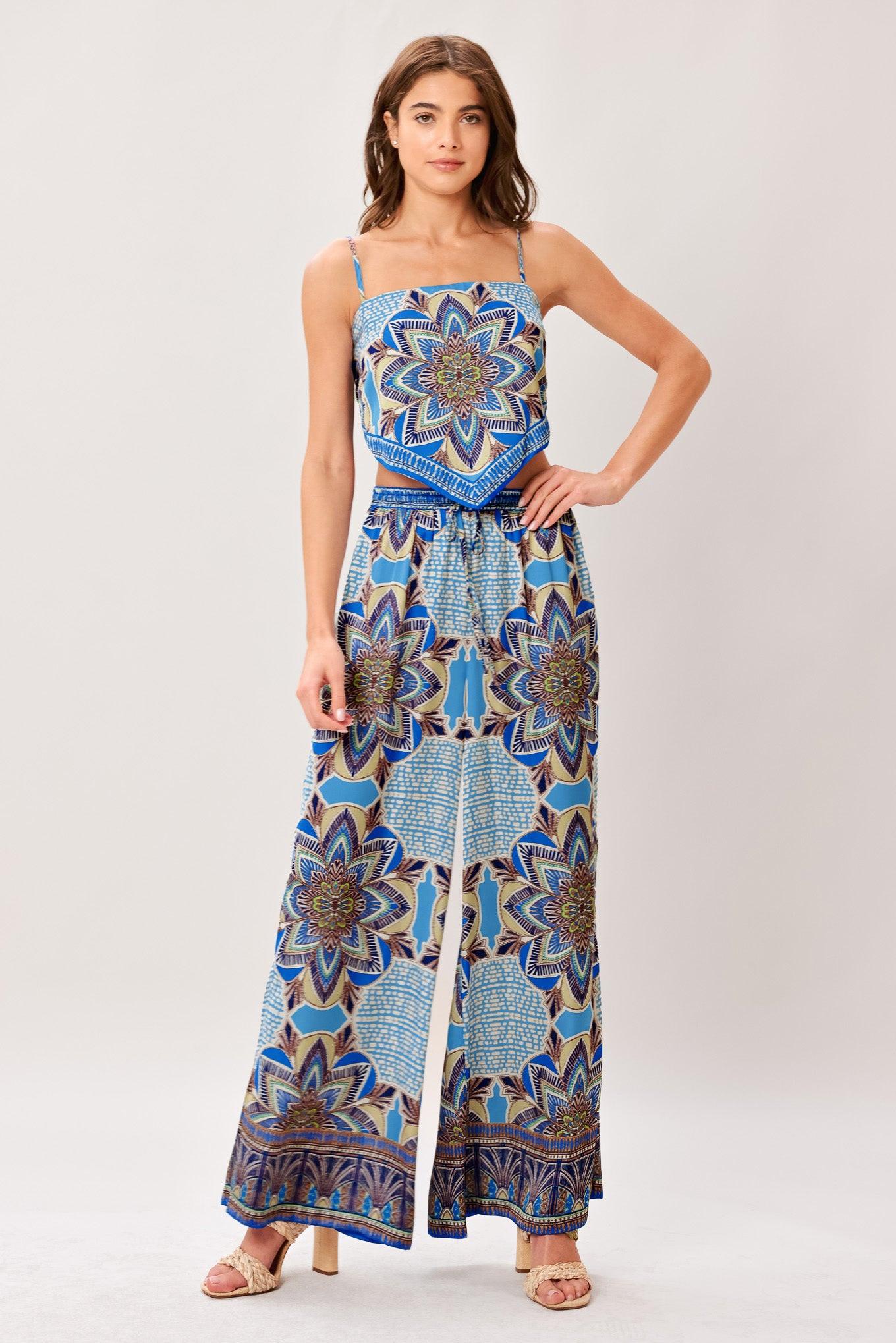 Flying Tomato Azure Mandala Woven Scarf Top and Pant Set
