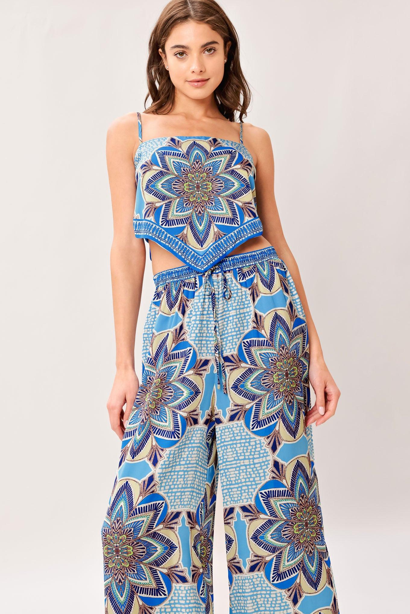 Flying Tomato Azure Mandala Woven Scarf Top and Pant Set
