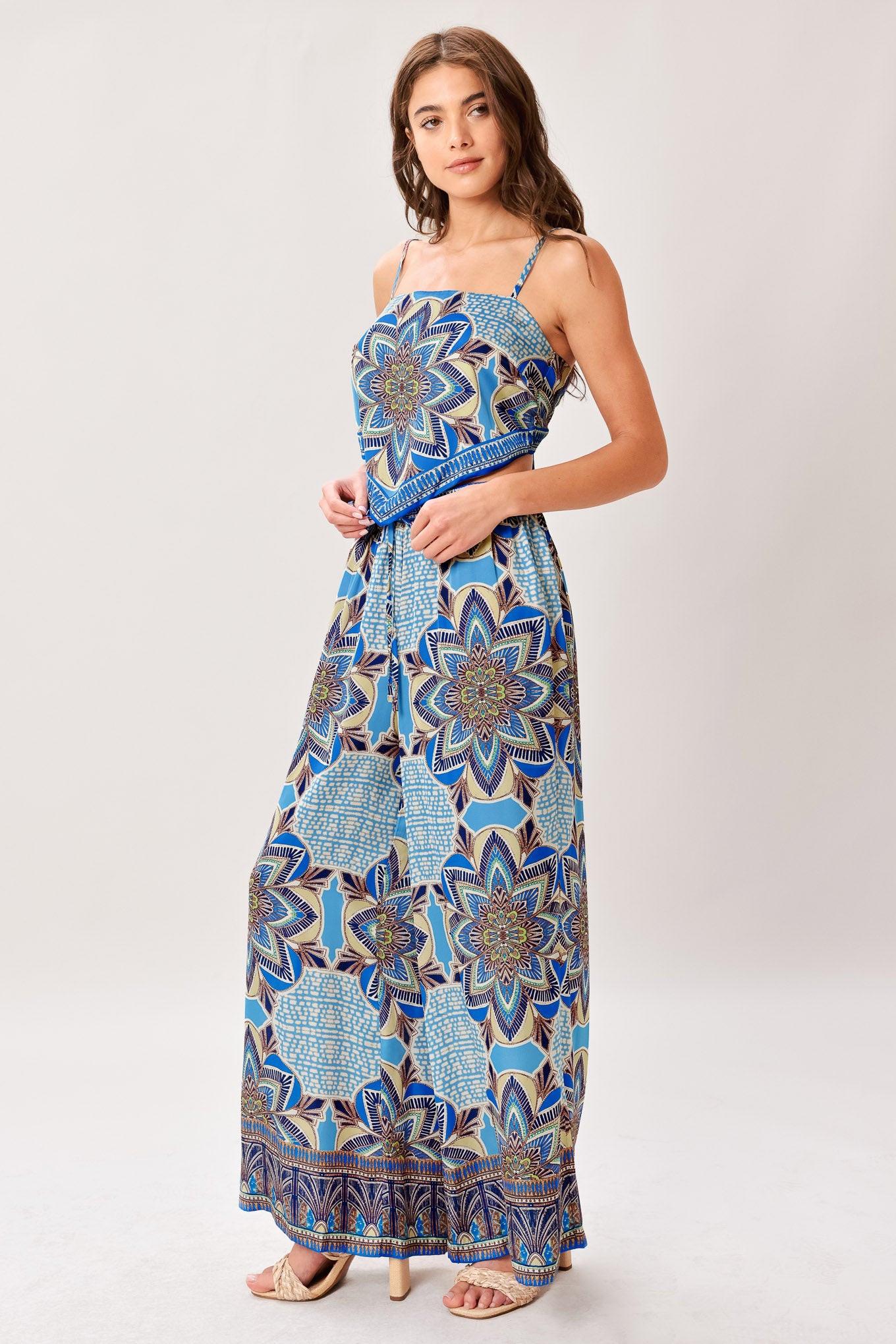Flying Tomato Azure Mandala Woven Scarf Top and Pant Set