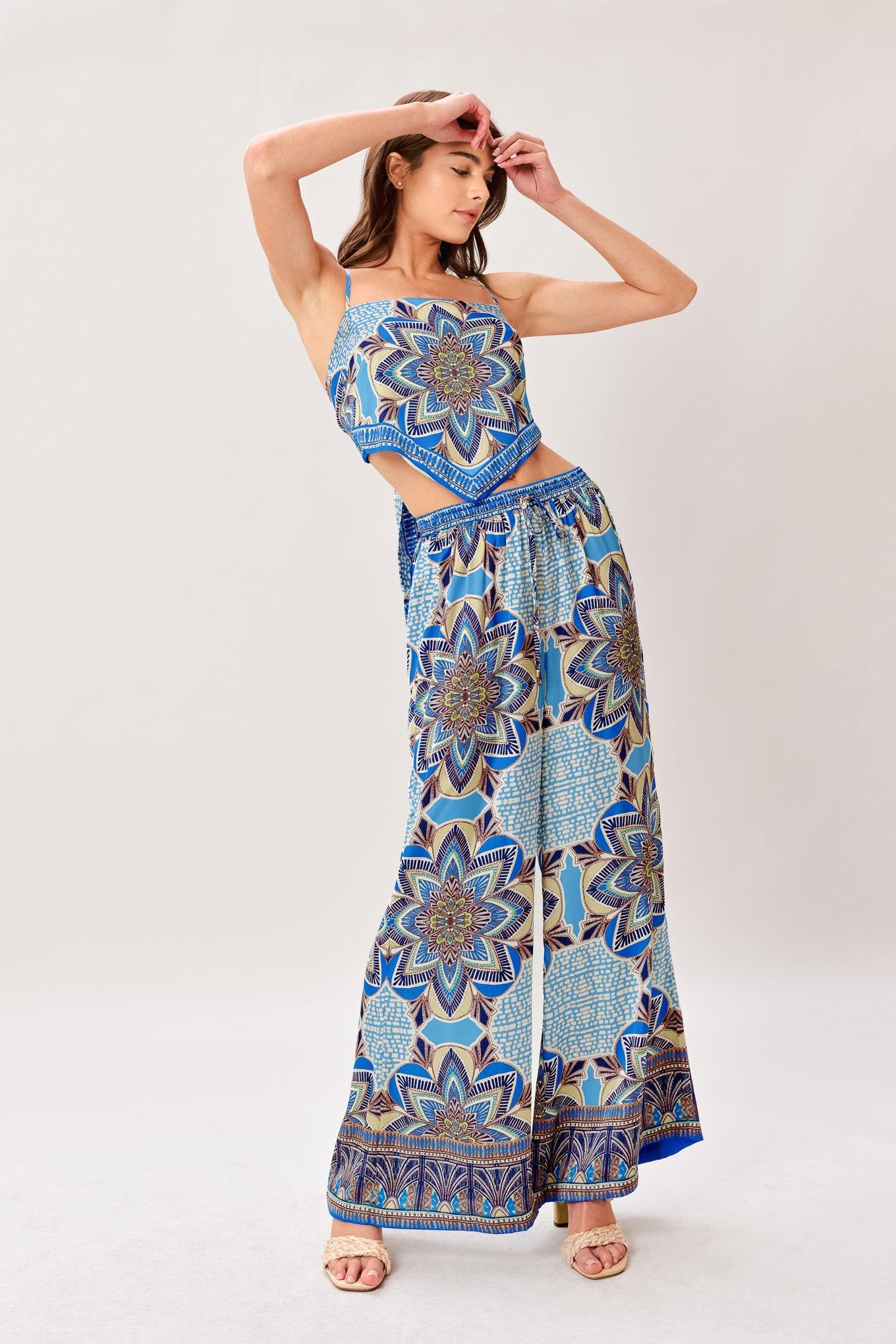 Flying Tomato Azure Mandala Woven Scarf Top and Pant Set
