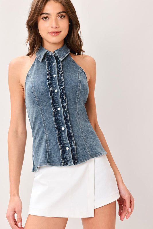Flying Tomato Indigo Babe Denim Top