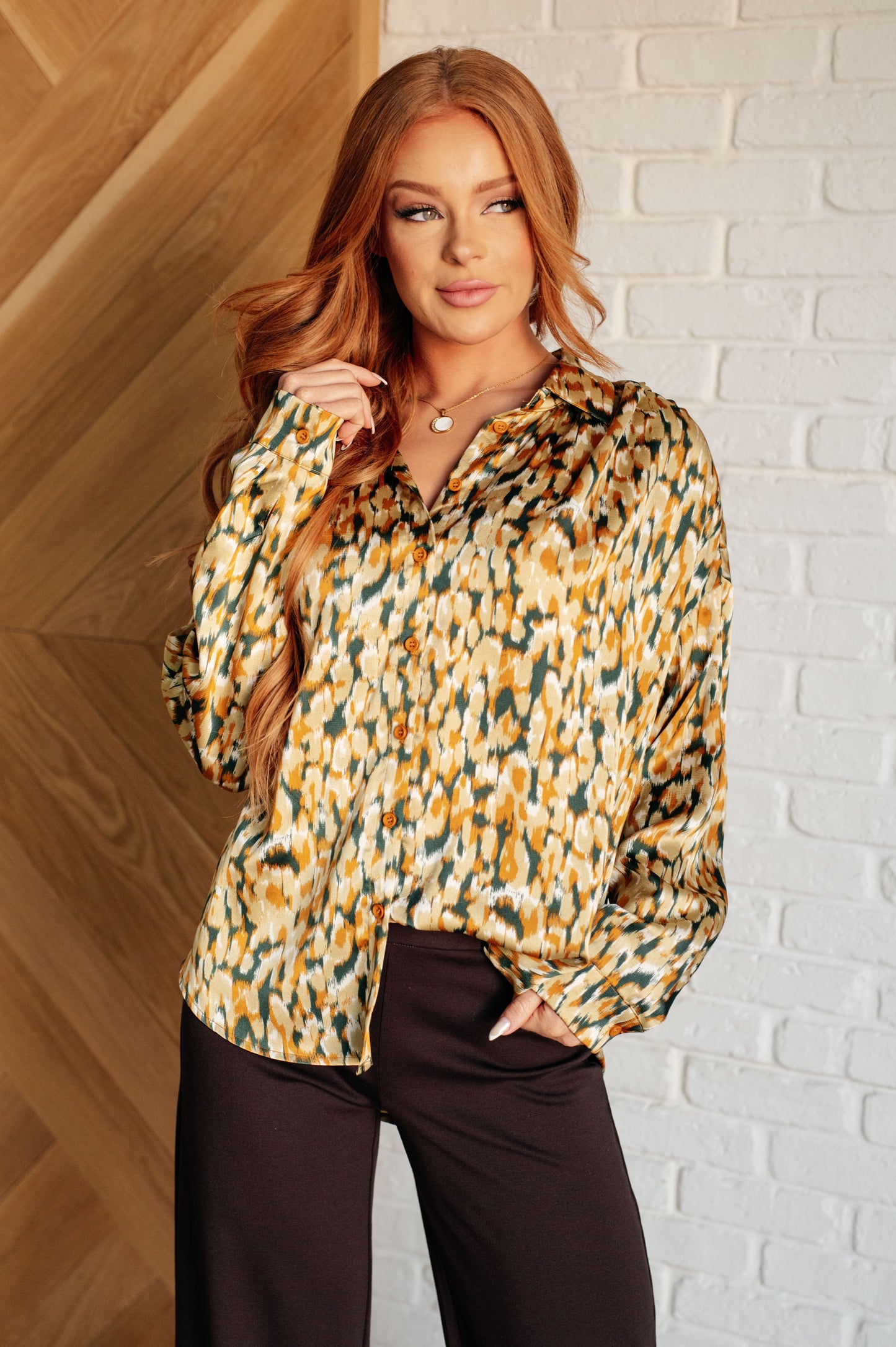 In the Willows Button Up Satin Blouse