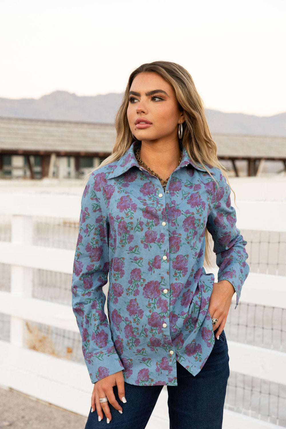 Rodeo Quincy Denim Rose Button Up