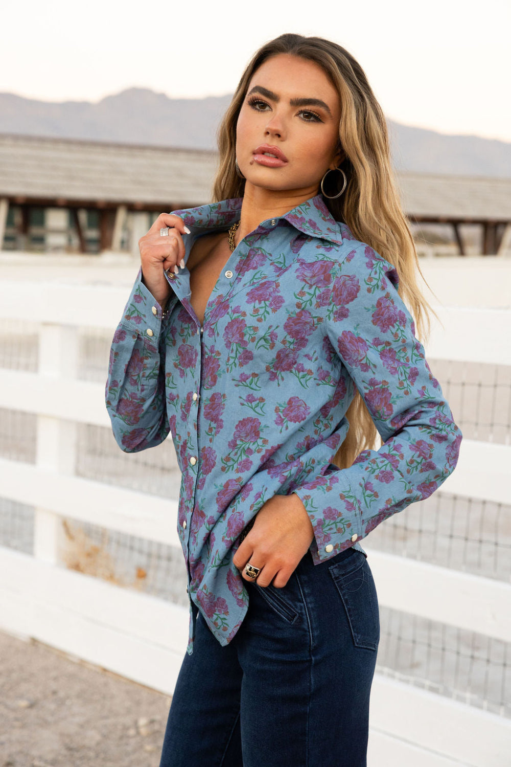 Rodeo Quincy Denim Rose Button Up