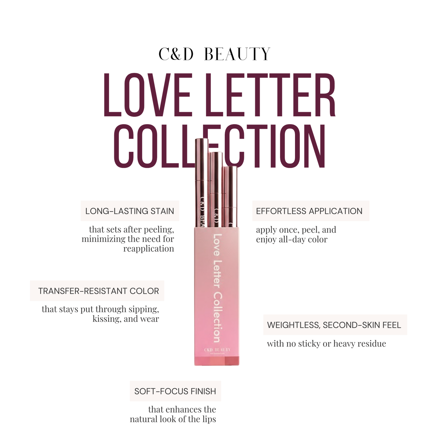 C & D Beauty The Love Letter Collection - Peel-Off Lip Stain Trio