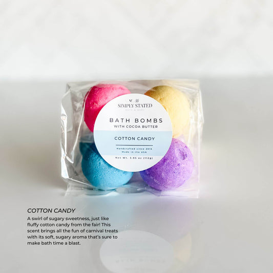 Simply Stated Cotton Candy Kids Bath Bomb Pack (4 Mini Bath Bombs) Made In America