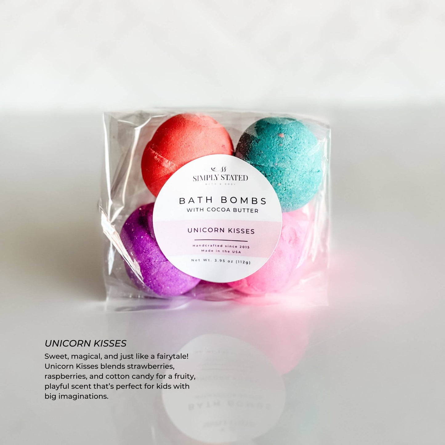 Simply Stated Unicorn Kisses Kids Bath Bomb Pack (4 Mini Bath Bombs)