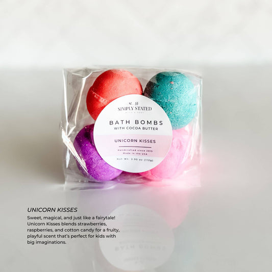 Simply Stated Unicorn Kisses Kids Bath Bomb Pack (4 Mini Bath Bombs)