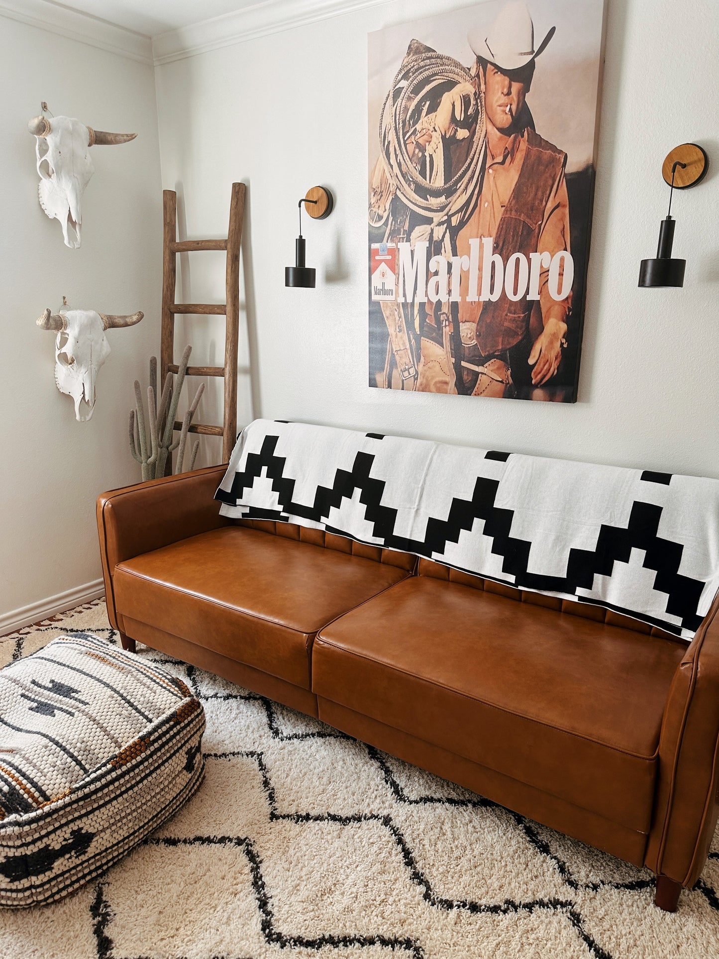 Western Grande Presidio Black + White 100% Cotton  54"x74" Oversized Throw Blanket