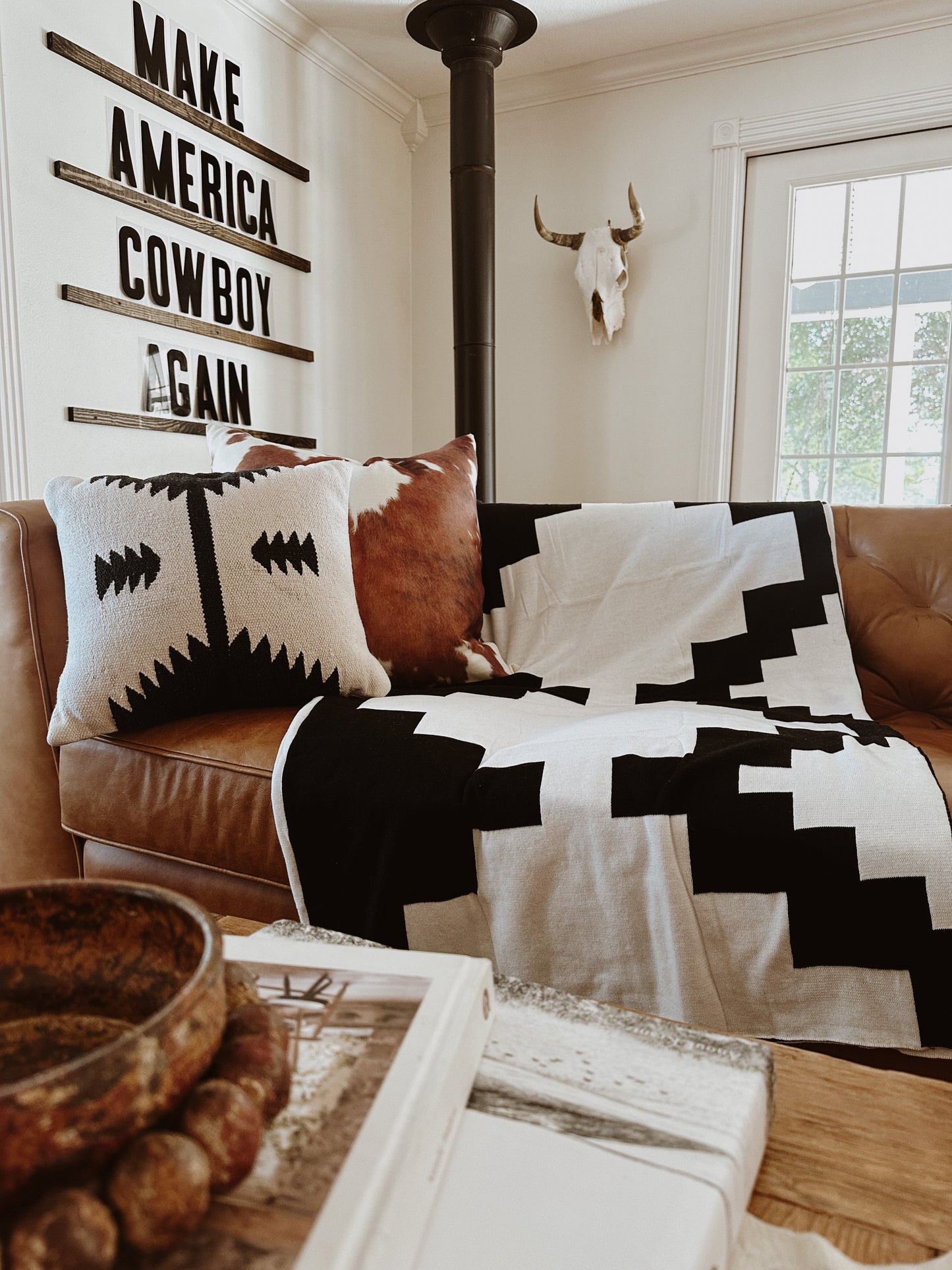 Western Grande Presidio Black + White 100% Cotton  54"x74" Oversized Throw Blanket