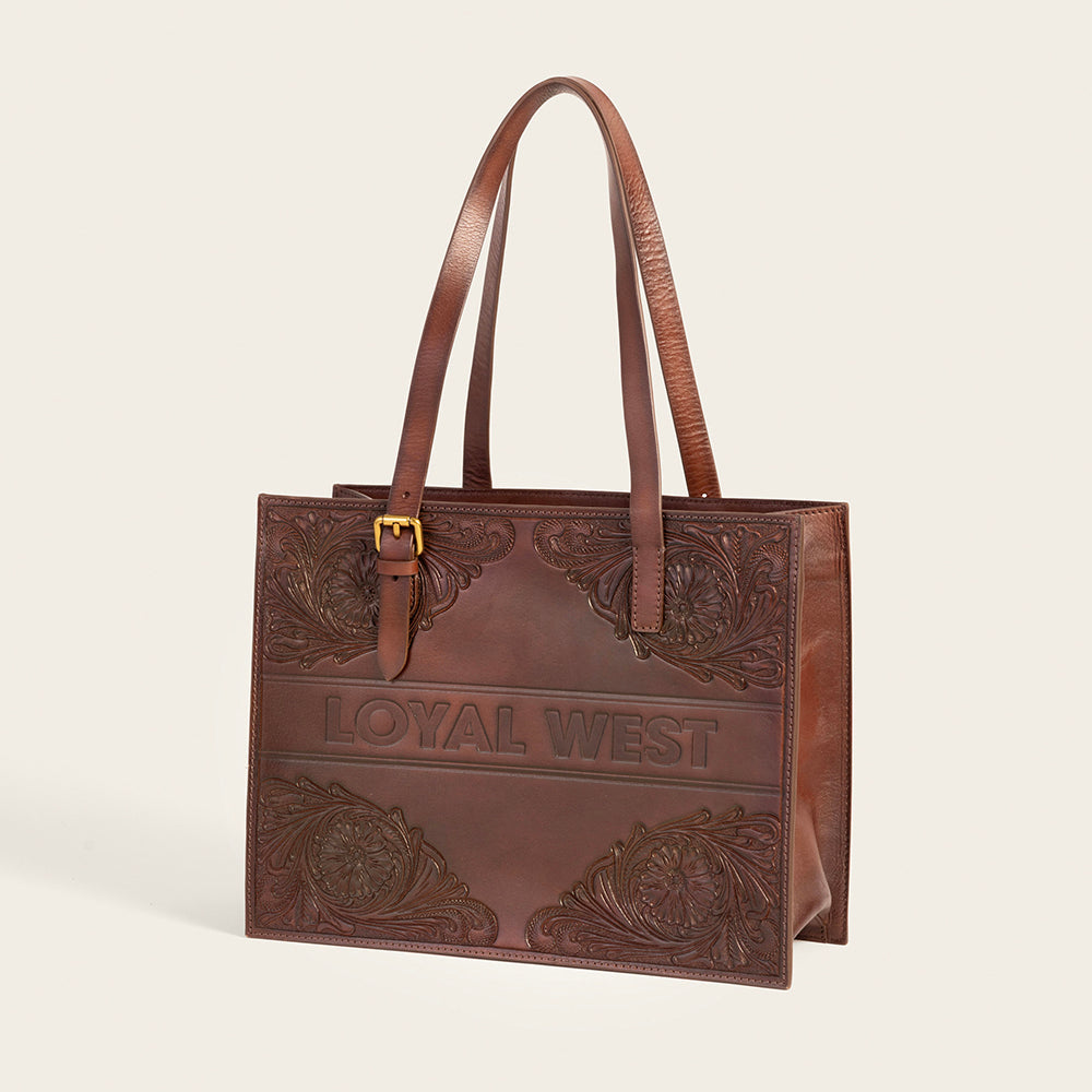 Myra Loyal West Mivva Handtooled Medium Bag - Brunette Leather