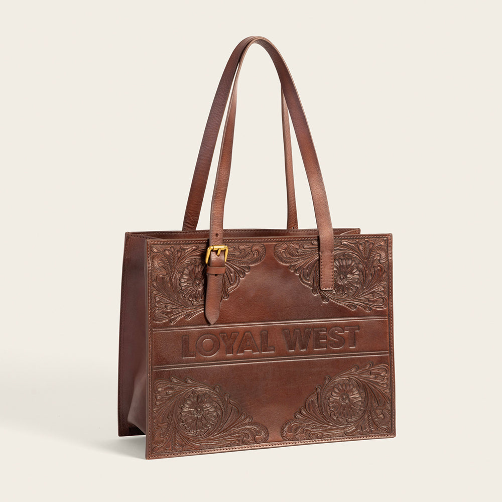 Myra Loyal West Mivva Handtooled Medium Bag - Brunette Leather