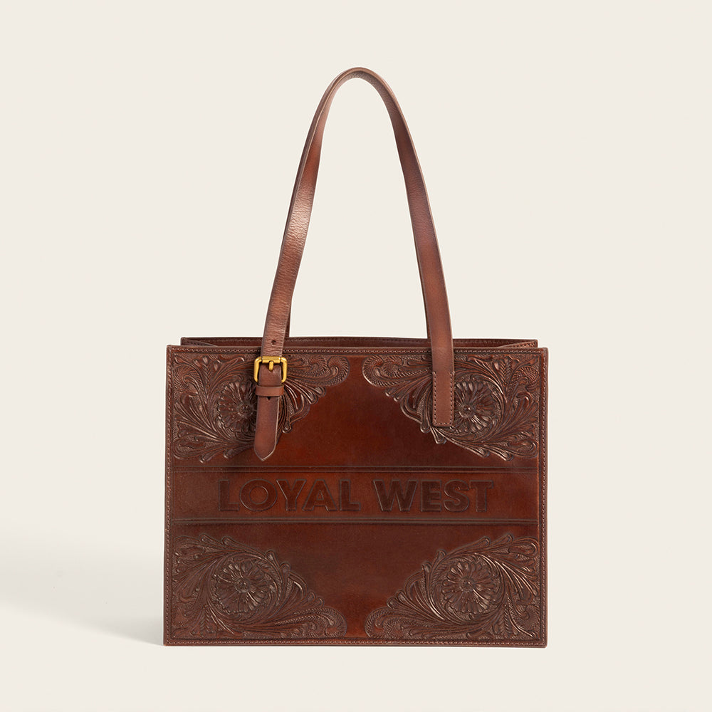 Myra Loyal West Mivva Handtooled Medium Bag - Brunette Leather