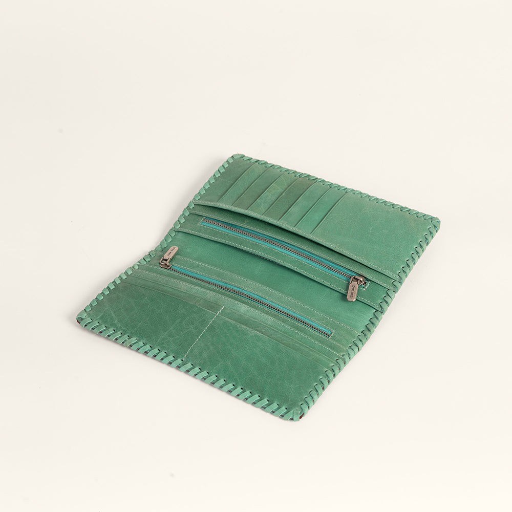 Myra Loyal West Desert Lotus Wallet  - Turquoise  Handtooled Leather & Calfskin