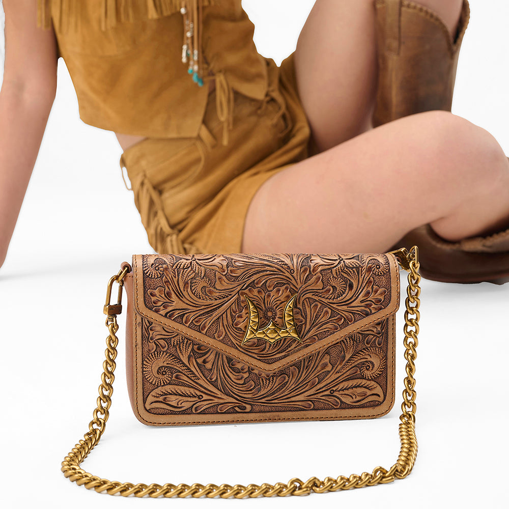 Myra Loyal West The LW On The Go Mini Chain Bag- In Handtooled Leather