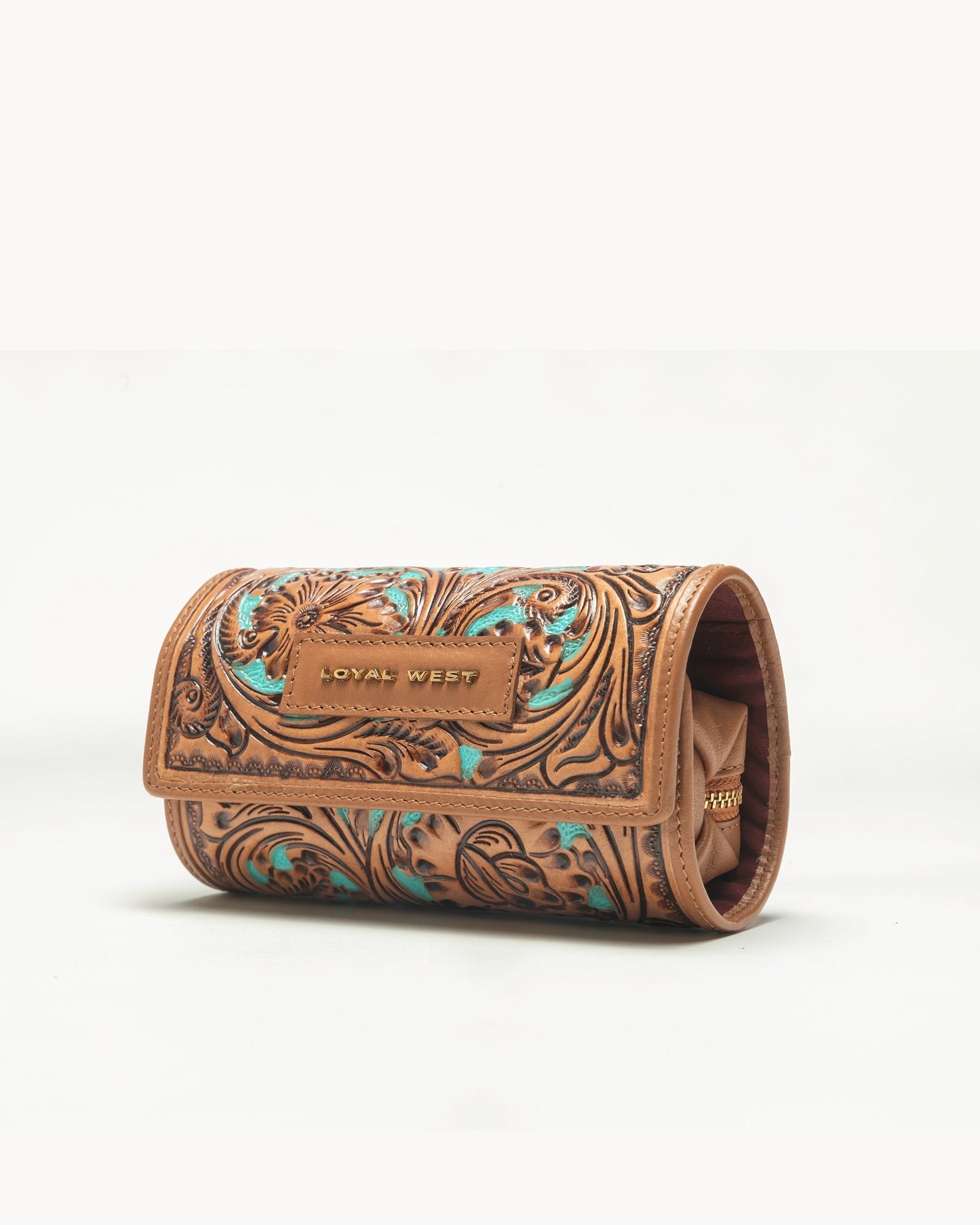 Myra Loyal West Canyon Jewellery Case Handtooled Leather - Whiskey & Water