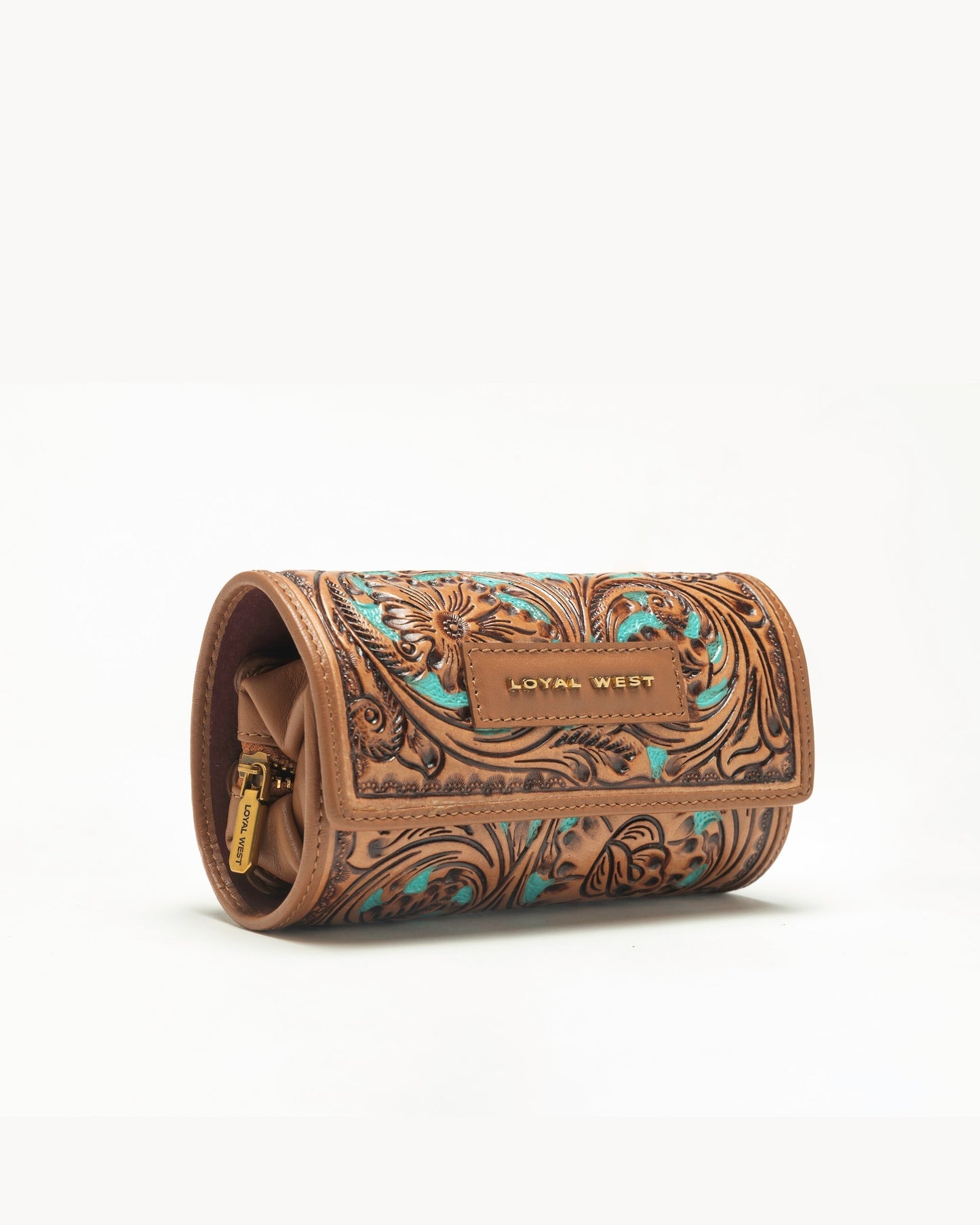Myra Loyal West Canyon Jewellery Case Handtooled Leather - Whiskey & Water