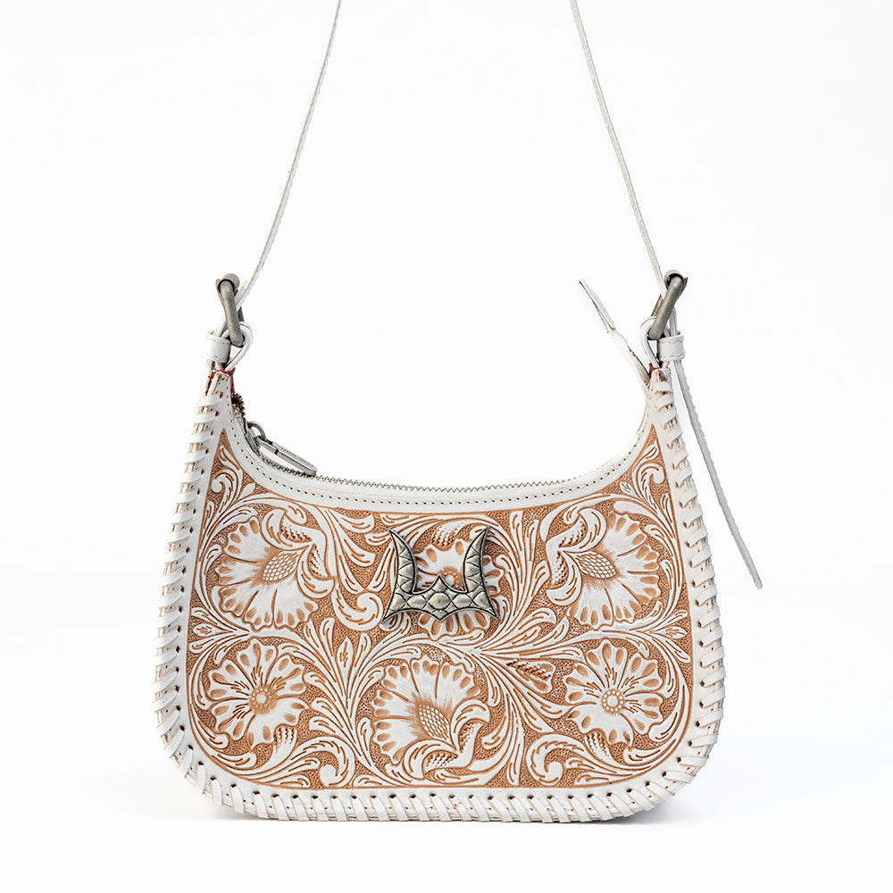 Myra Loyal West Dannia Medium Purse - Ivory Dust Handtooled Leather and Calfskin
