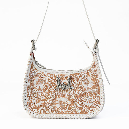 Myra Loyal West Dannia Medium Purse - Ivory Dust Handtooled Leather and Calfskin