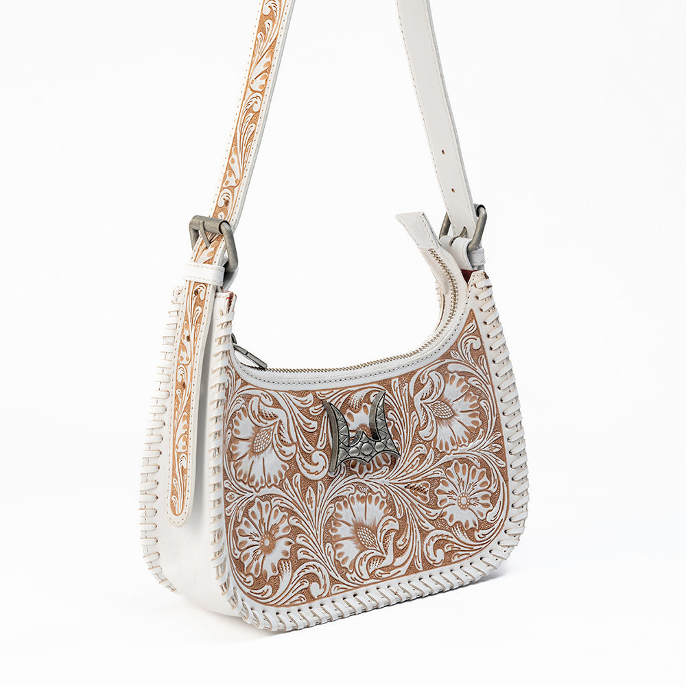 Myra Loyal West Dannia Medium Purse - Ivory Dust Handtooled Leather and Calfskin