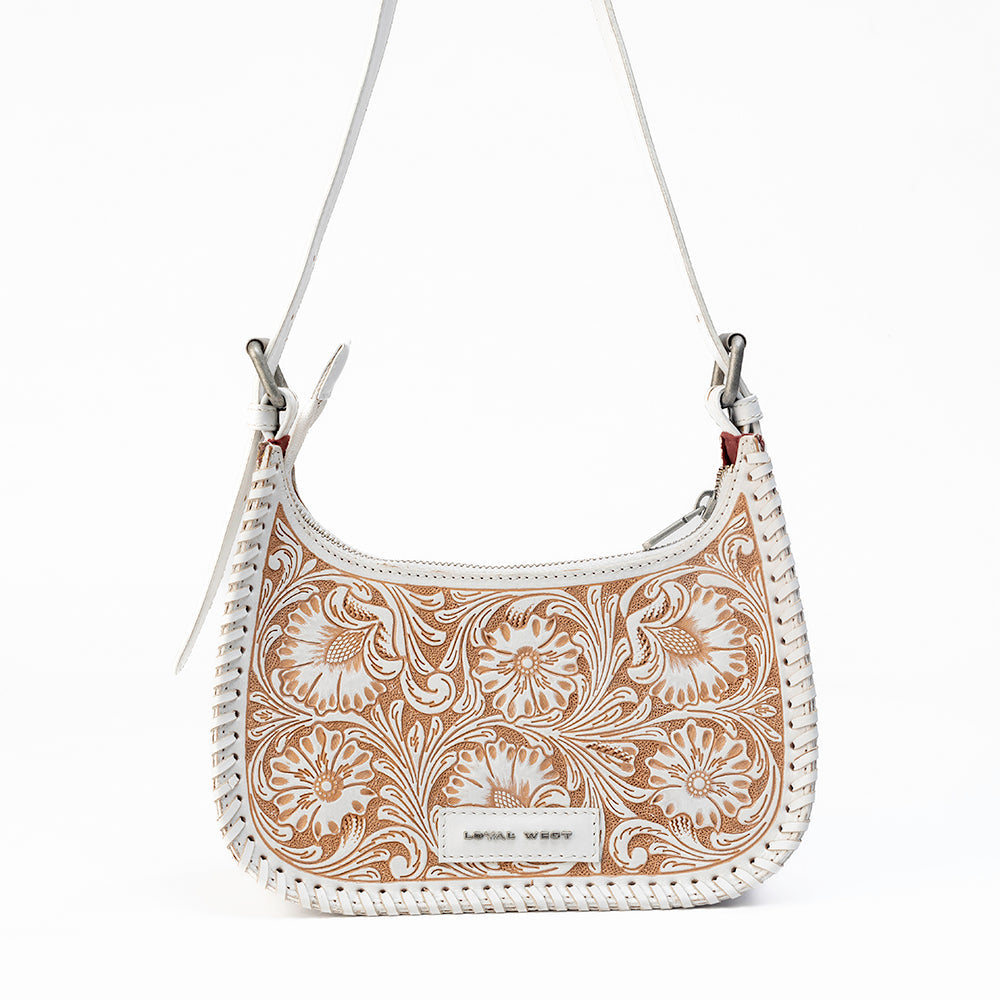 Myra Loyal West Dannia Medium Purse - Ivory Dust Handtooled Leather and Calfskin