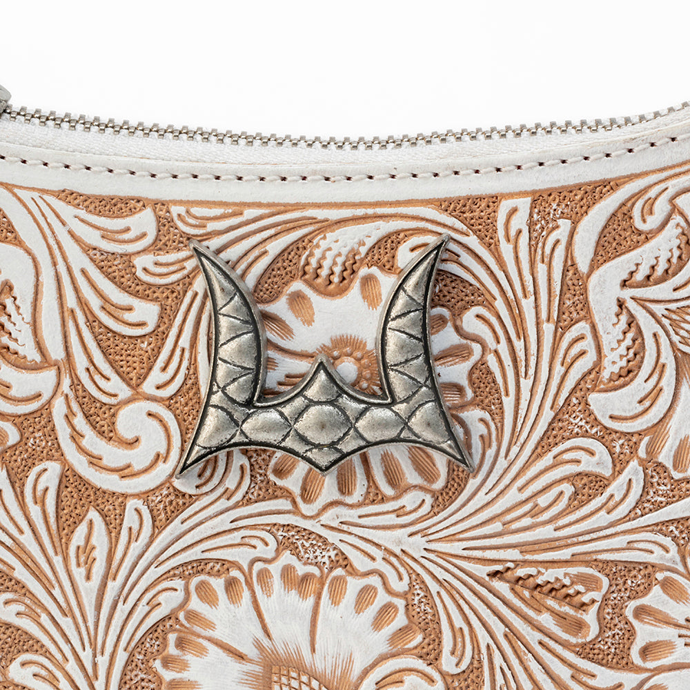 Myra Loyal West Dannia Medium Purse - Ivory Dust Handtooled Leather and Calfskin