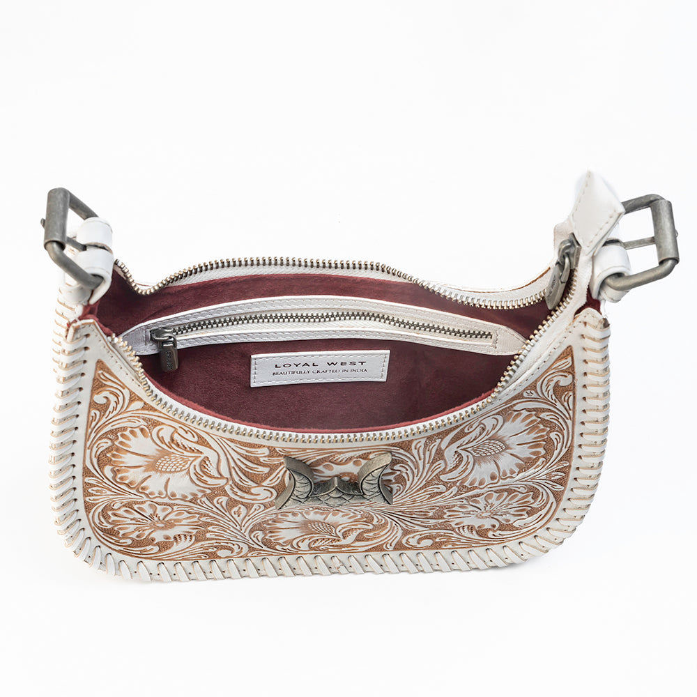 Myra Loyal West Dannia Medium Purse - Ivory Dust Handtooled Leather and Calfskin