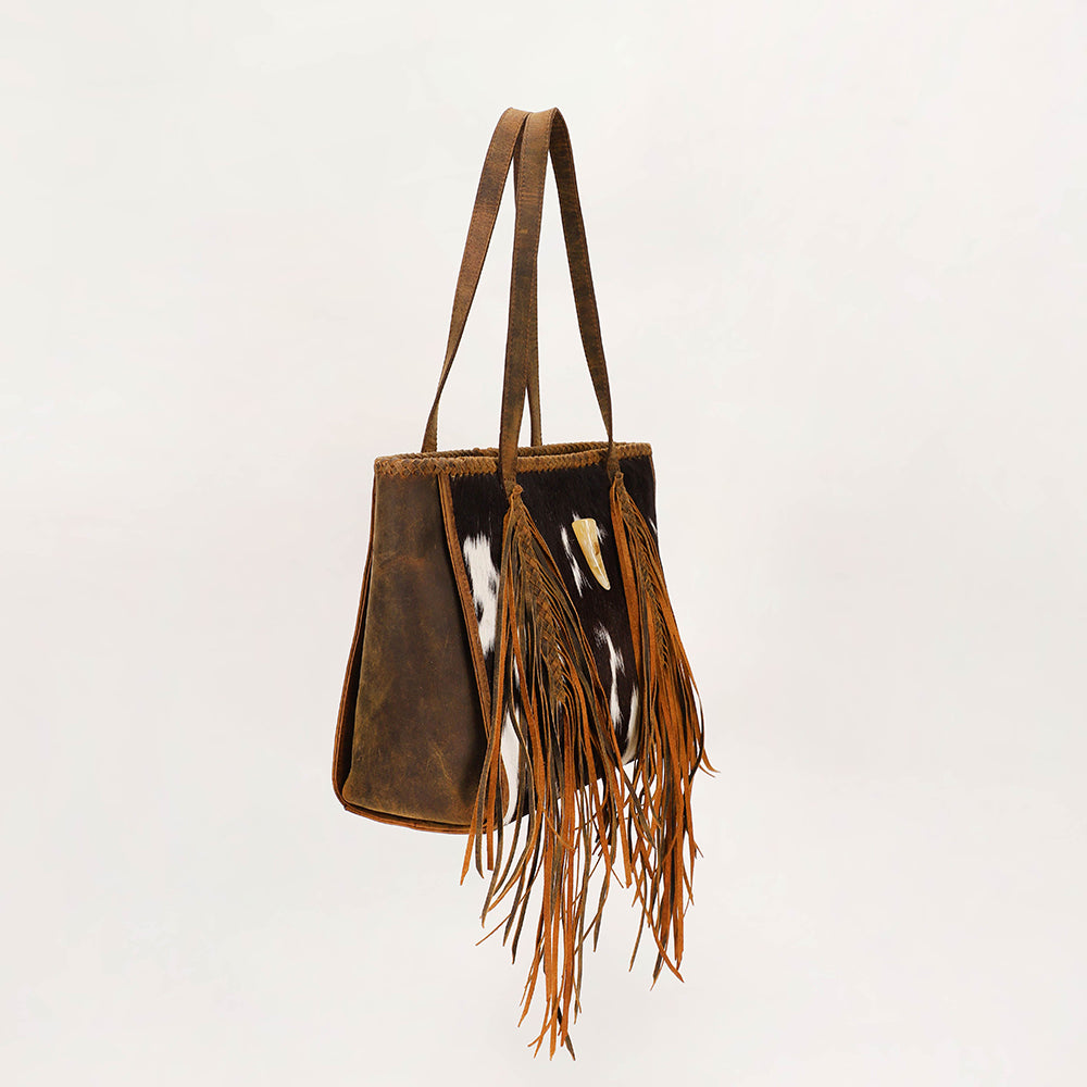 Myra Loyal West Hide And Fringe Medium Cowhide Purse