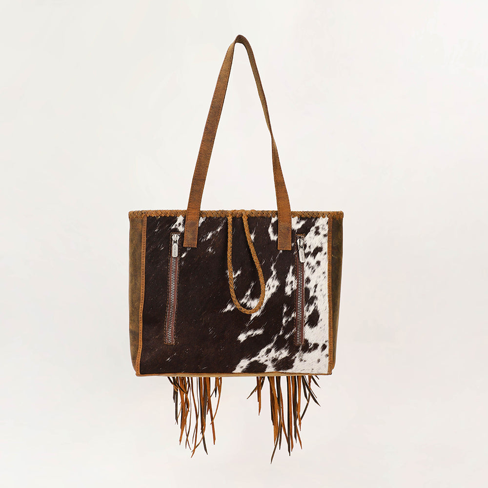 Myra Loyal West Hide And Fringe Medium Cowhide Purse