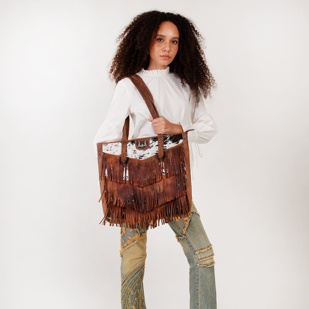 Myra Loyal West Hide And Fringe Large Cowhide Purse