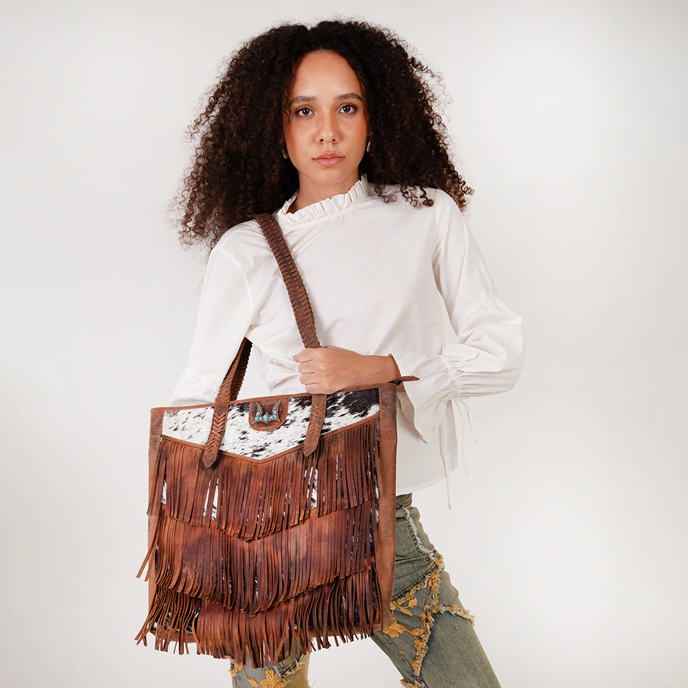 Myra Loyal West Hide And Fringe Large Cowhide Purse