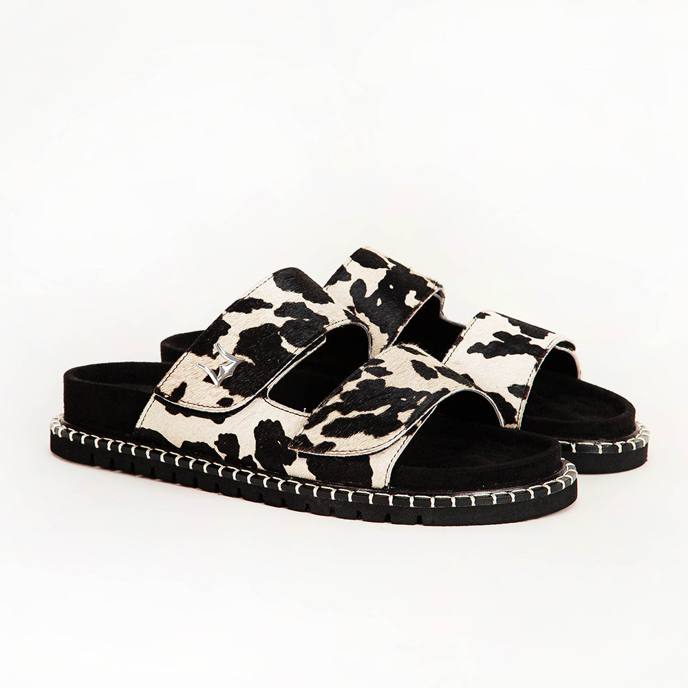 Myra Loyal West Deen Canyon Sandals - Black And White Cowhide