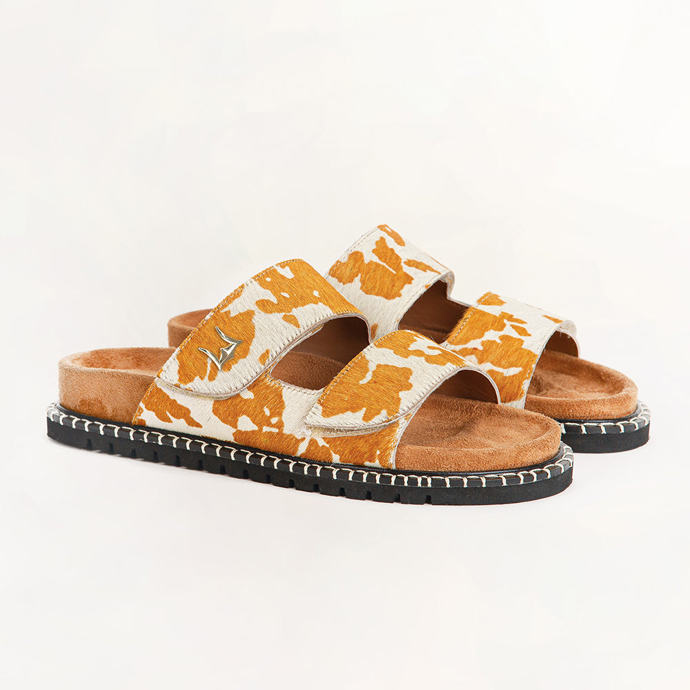 Myra Loyal West Deen Canyon Sandals - Brown And White Cowhide