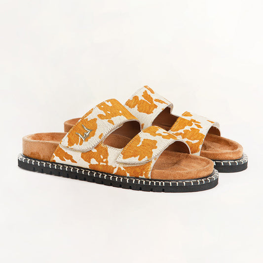Myra Loyal West Deen Canyon Sandals - Brown And White Cowhide