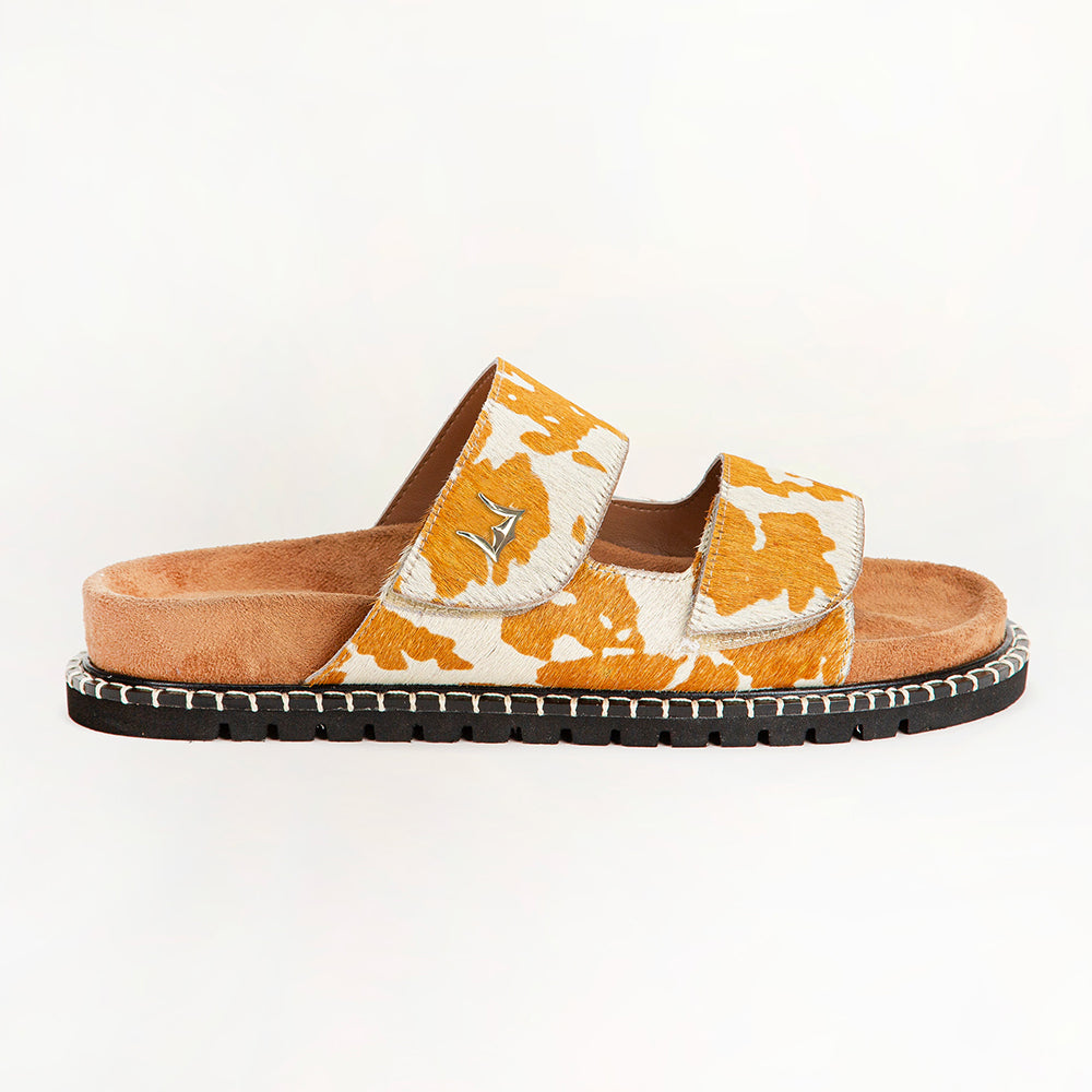 Myra Loyal West Deen Canyon Sandals - Brown And White Cowhide